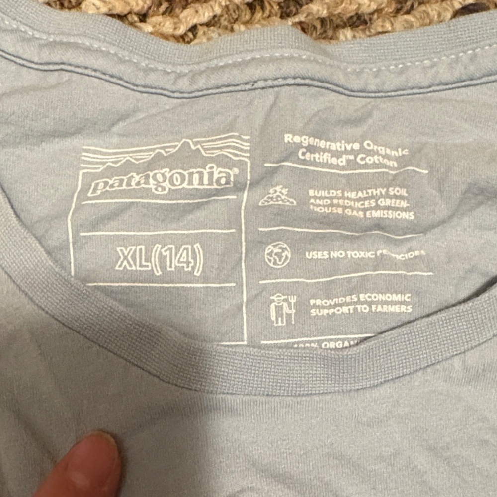 Patagonia Baby Blue size kids XL T-Shirt with Logo - Picture 2 of 2